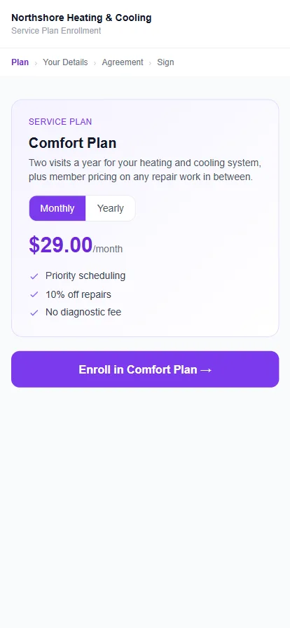 The same enrolment page on a phone.