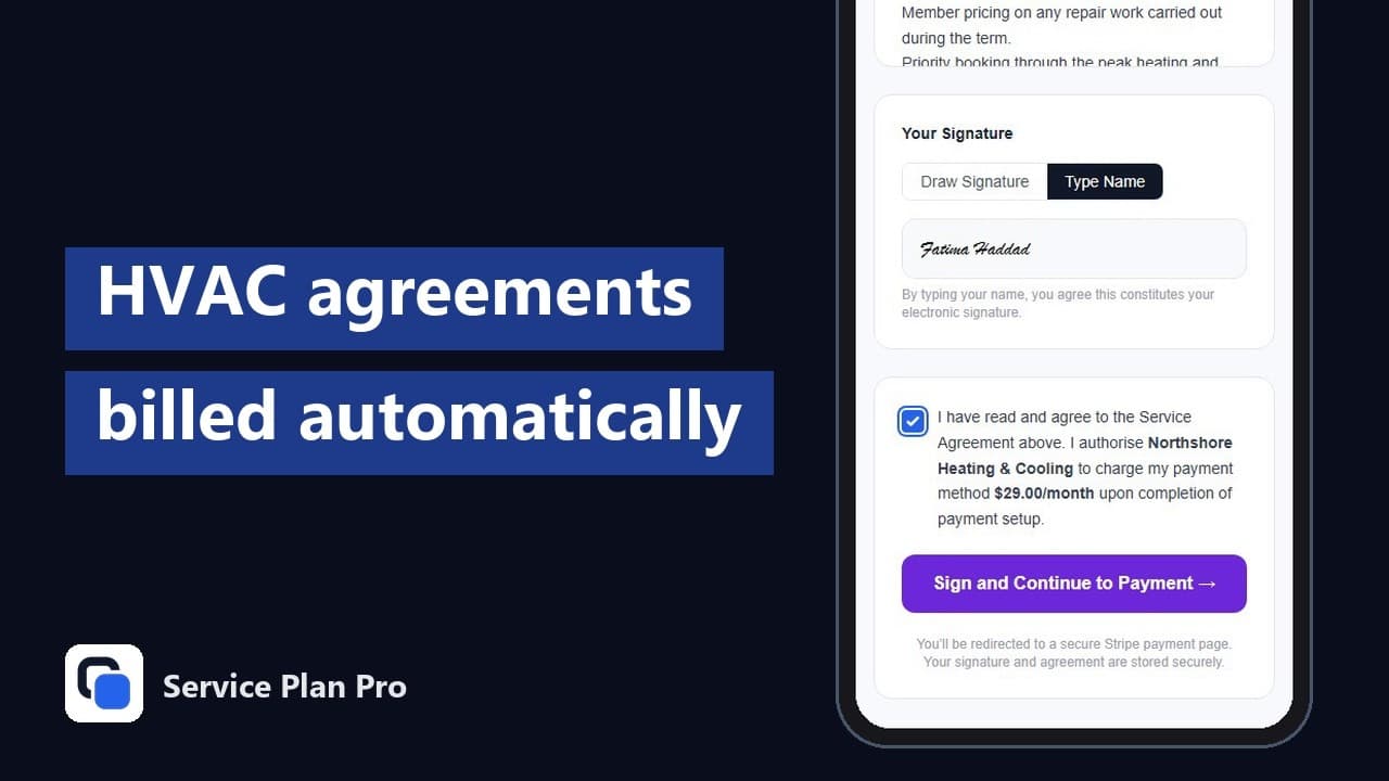 Video poster: HVAC maintenance agreements with automatic monthly billing (Service Plan Pro walkthrough)